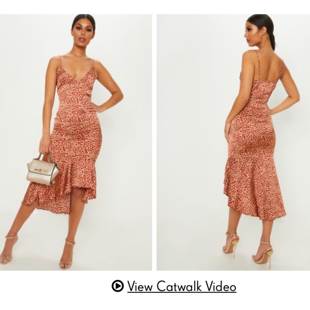 Red Leopard Print Frill Hem Midi Dress
